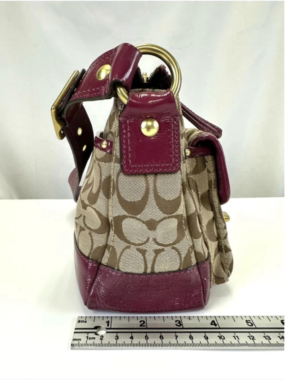 Coach 65th Anniversary Legacy Signature Double Turnlock Bag Plum G0826 F12869